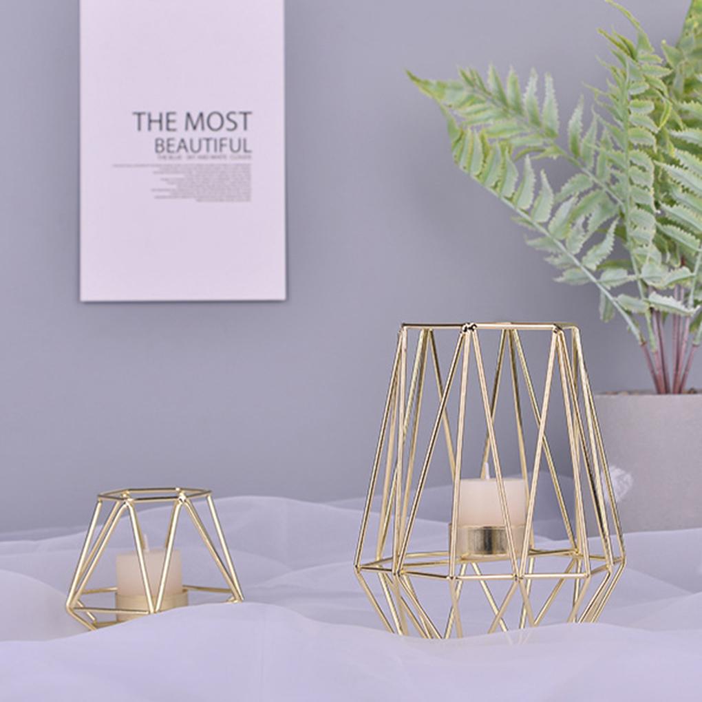 Gold Iron Candleholders Geometric Candlestick Tealight Votive Candle Cup Home Decoration