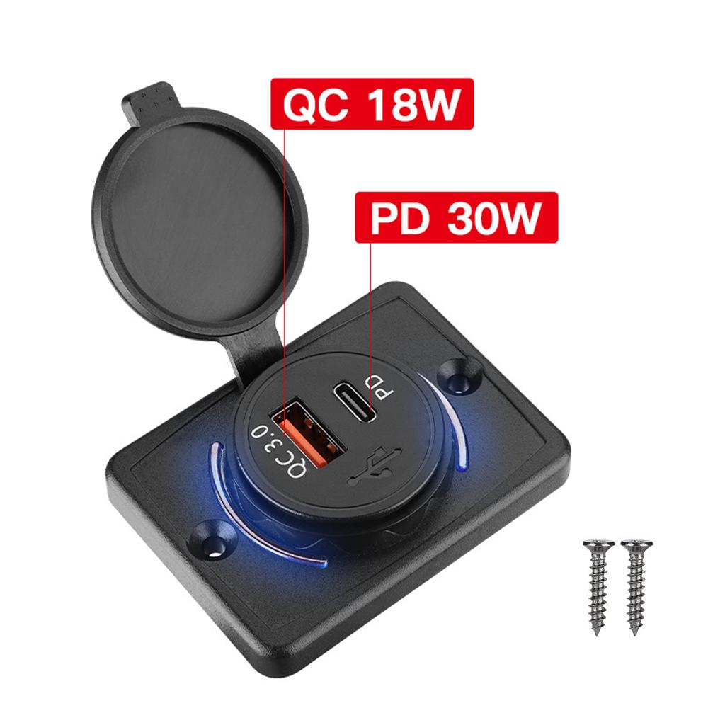 QC3.0 PD USB быстрое зарядное устройство розетка водонепроницаемая пылезащитная розетка 12-24 В с синим светодиодом для автомобилей лодок мотоциклов морских транспортных средств