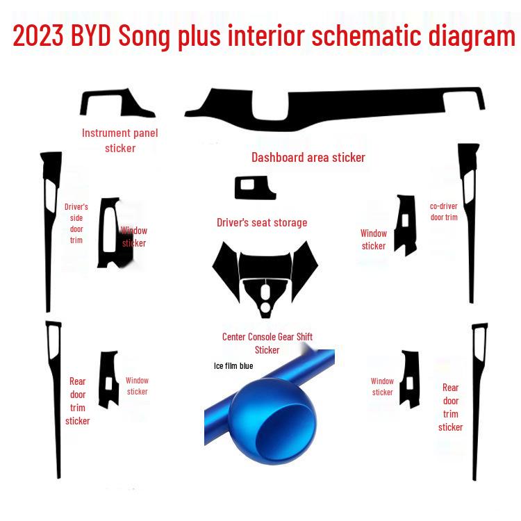 BYD Song Plus Interior Stickers: Carbon Fiber Anti-Scratch Console Gear Shift Wrap (Fits 20 Models)