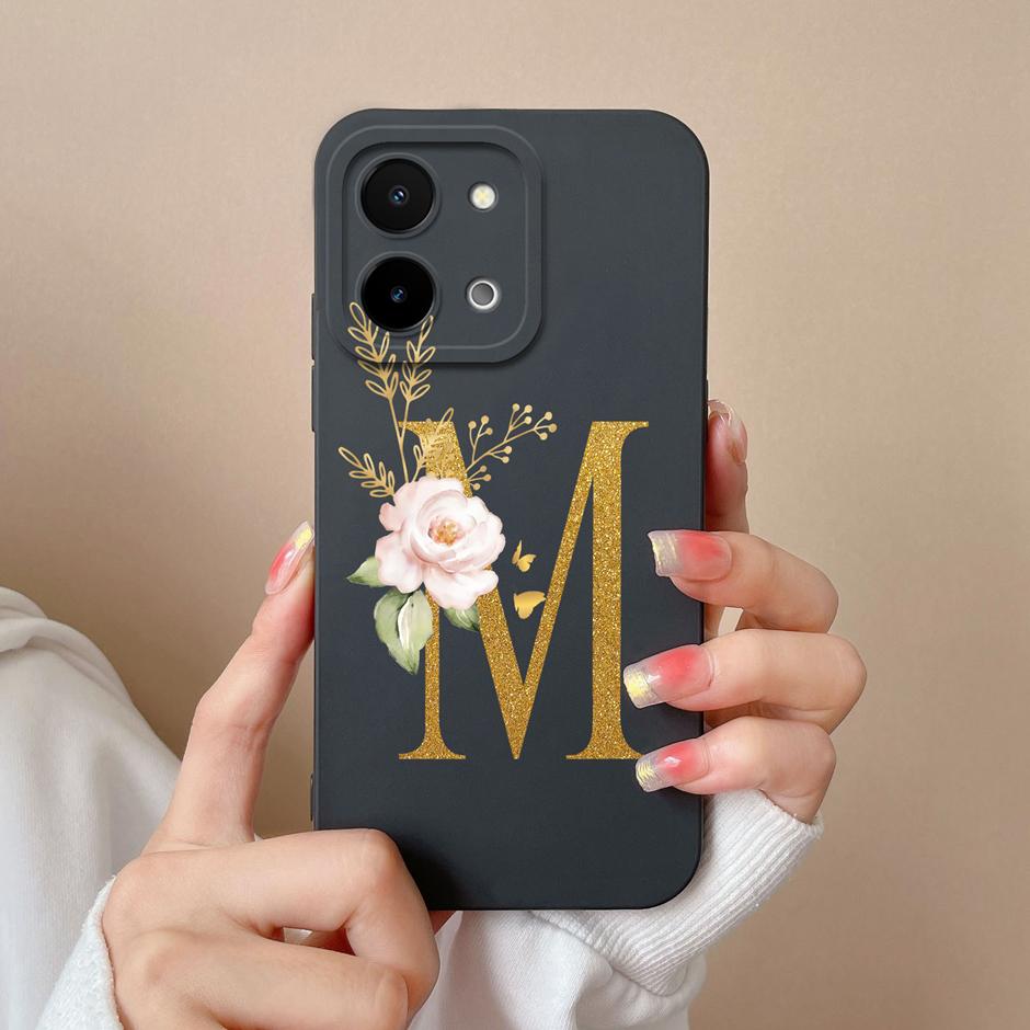 Чехол для Vivo Y28 4G 5G Цветочный рисунок 26 Букв Жидкий силикон ТПУ Задняя крышка для VivoY28 4G 5G Продвинутое ощущение Чехол для пары Оболочка