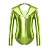 Girls Alien Cosplay Leotard Long Sleeve Cutout Back Metallic Bodysuit Gymnastics Dance Costume