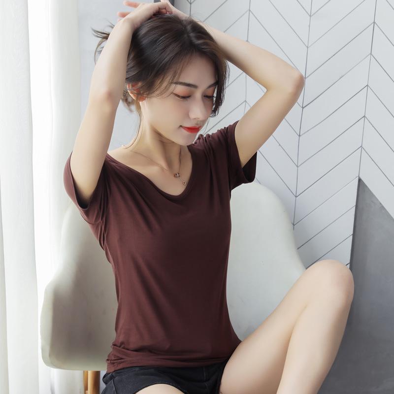 Women's Summer V-Neck Ice Silk Loose White Modal Short-Sleeve T-Shirt, 2025 Style