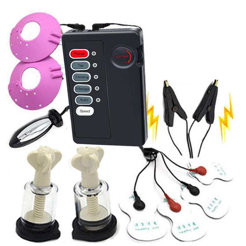 Bdsm Women Electric Shock Kit Nipple Sucker Pump Breast Enlarger Massager Nipple Clamps Clitoris Stimulator Anal Plug Sex Toys