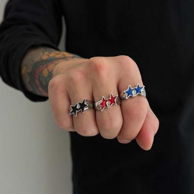 Винтажные черные кольца с пентаграммой и каплями масла, открытые кольца для женщин и мужчин, хип-хоп, рок, металл, звезда, регулируемые парные кольца с цирконом