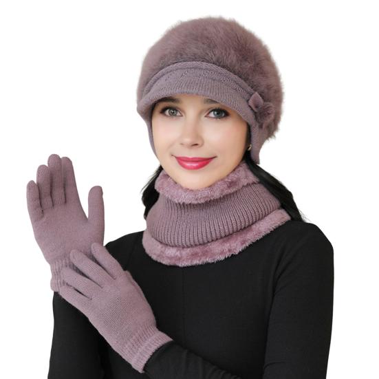 3 шт./комплект для женщин среднего возраста, зимняя шапка, шарф, перчатки, комплект, толстая вязаная защита ушей