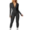 Women Long Sleeve Workout Jumpsuit Zip Up Romper Bottom Pants Bodysuit Bodycon Sexy Yoga Workout Ribbed  Casual One Piece