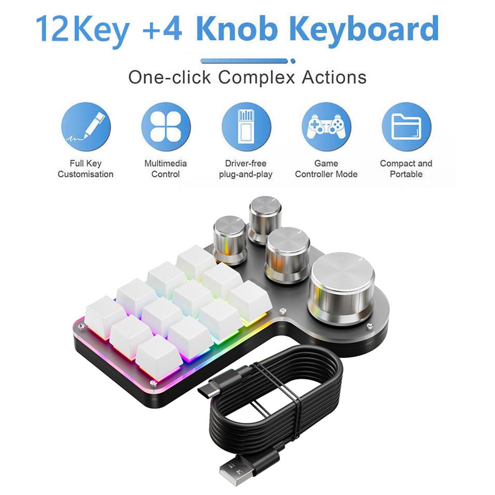 12 клавиш 3/4 ручки Bluetooth-клавиатура RGB Копировать Вставить Photoshop Мини-игровая клавиатура Механическая игровая клавиатура с горячей заменой Красный переключатель