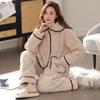 Пижама из кораллового флиса Женская Зимняя Флисовая Утепленная Трехслойная Подкладка Комплект Женская Термо-Домашняя одежда