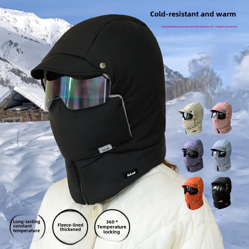 Унисекс зимняя ветрозащитная шапка: Толстый, теплый, хлопок с маской и наушниками, идеально подходит для езды в холодную погоду