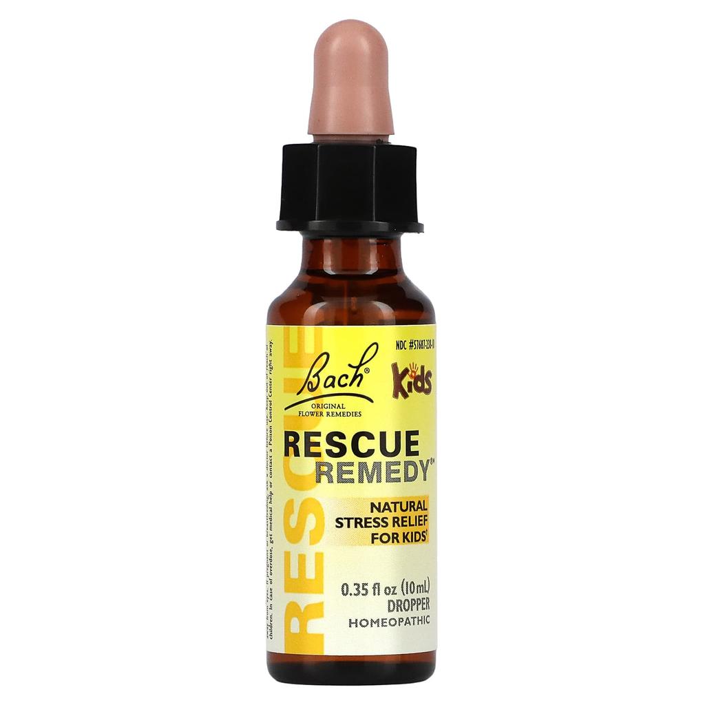 Bach Original Flower Remedy, Rescue Remedy Dropper, натуральное средство от стресса для детей, без спирта, 0,35 жидких унций (10 мл)