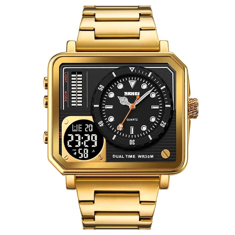 SKMEI Часы reloj hombre Полностью стальной Подсветка Аналоговые Цифровые Спортивные Часы Мужские Повседневные 2 Времени Хроно Браслетные Водонепроницаемые