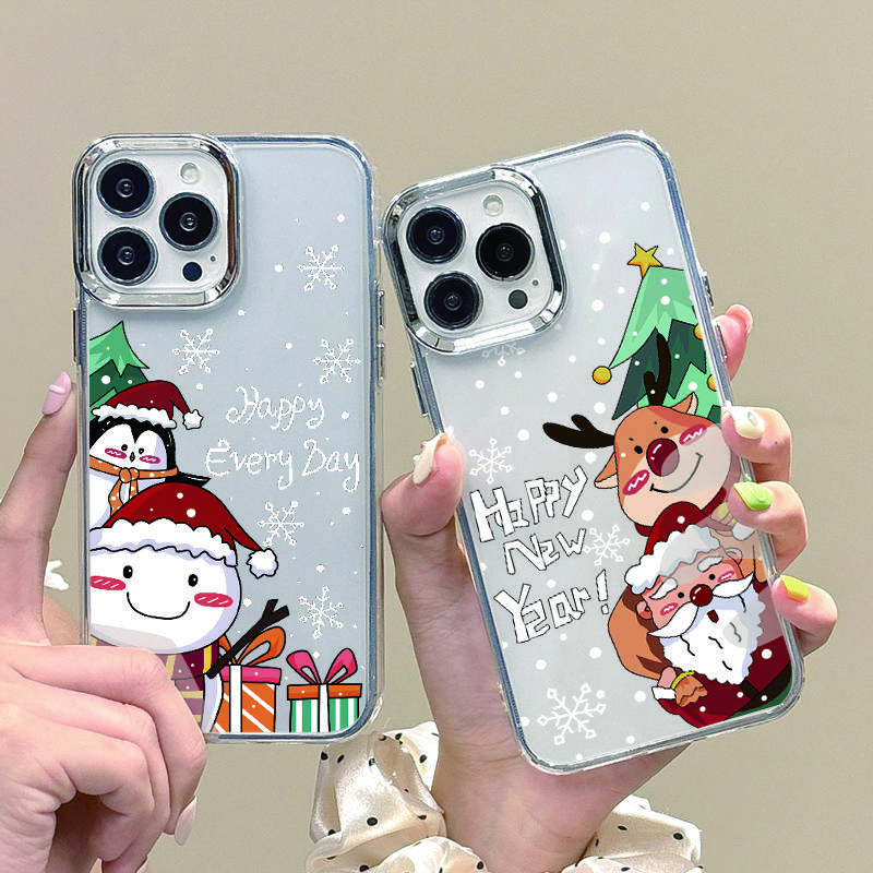 Веселый рождественский лось милый снеговик Санта прозрачный чехол для iPhone 16 15 14 13 Pro Max 12 11 мягкий противоударный тонкий прозрачный чехол для телефона