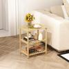 Side Table Made of Bamboo, 3 Levels with Slatted Shelves, for Small Rooms, Living Room & Bedroom, Natural