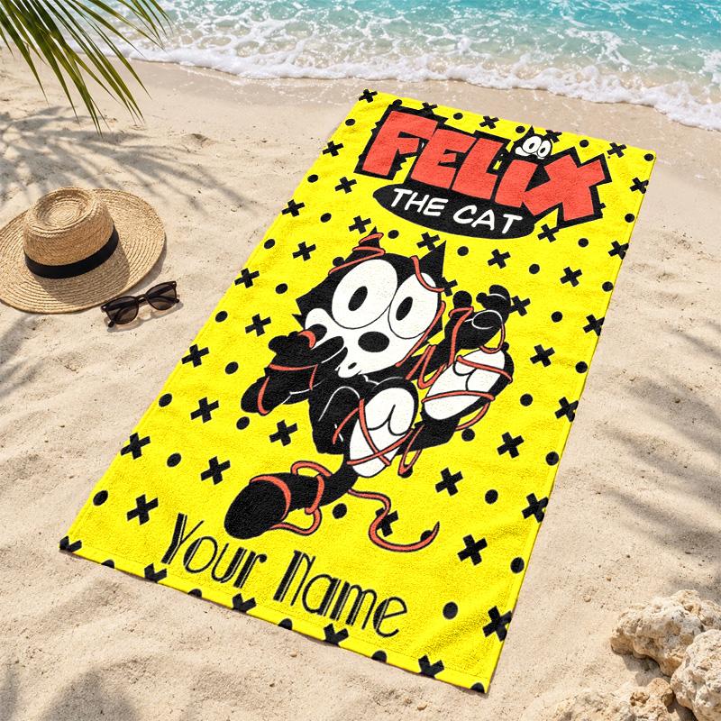 Felix the Cat Custom Name Beach towels also serve as bath towels summer essential a musthave for the outdoors the beach and the pool