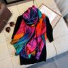 Cotton Ethnic Style Yarn Shawl Breathable Square Hijab Scarf Sweet Big Pattern Headscarf  Summer