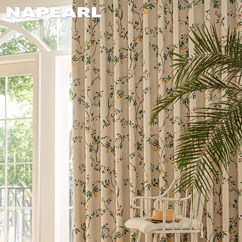 1 шт. NAPEARL 80% Блэкаут Шторы Винтажные Кремового Цвета Плотные Шторы Рустикальный Стиль Печатные Шторы для Спальни Гостиной Окна для Домашнего Декора