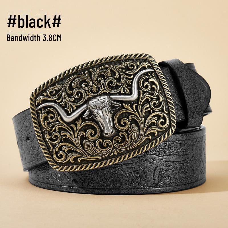 "Western Cowboy Leather Belt - Large Plate Trend, American Street Style, Youth Outerwear Accessory"