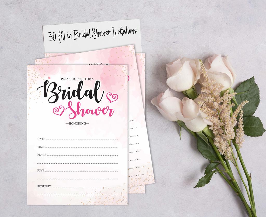 Inkdotpot 30 Bridal Shower InvitationsA  Watercolor splashA  Wedding Fill-In Style Invites Blank
