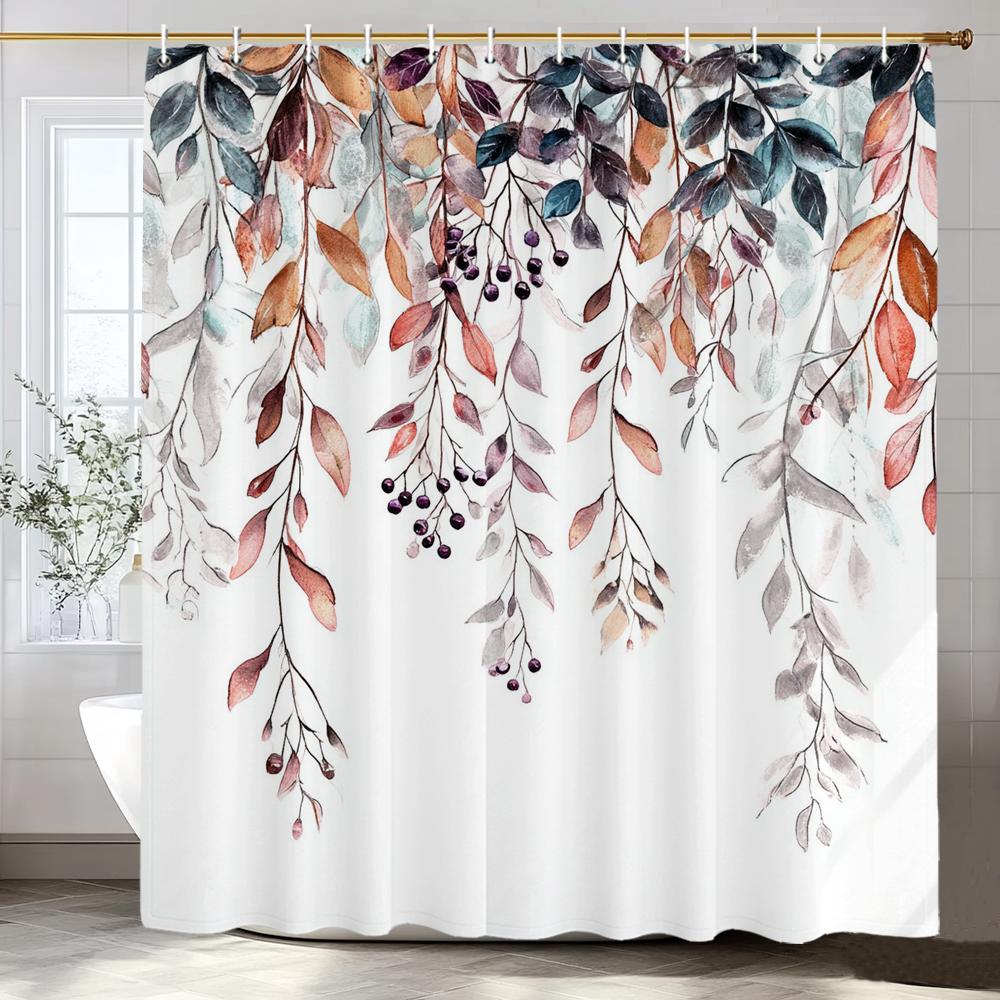 Шторка для душа «Осенние листья и кленовый лист», Декоративная шторка для ванной комнаты, Тканевая шторка для дома с принтом и крючками