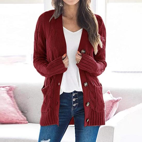 Женская кофта-свитер с длинным рукавом, на пуговицах, вязаное зимнее пальто с карманом