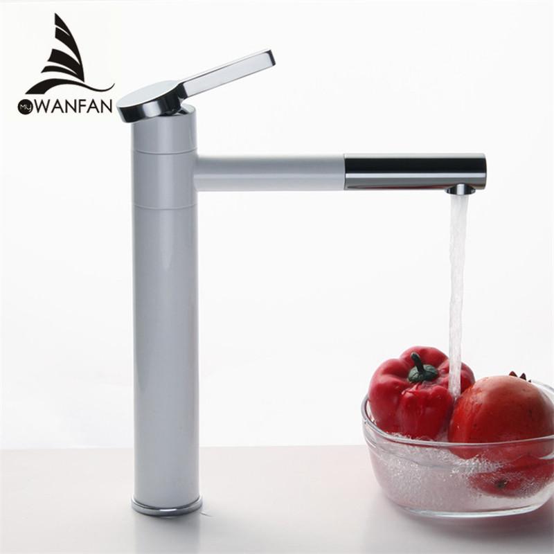 Basin Mixer Tap 360 Degree Rotate Type Basin Faucet White and Silver Chrome Finish Bathroom Faucets Single Hand Bathroom LT-701