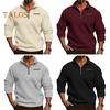 Fall Winter Men Sweatshirt Half Zipper Stand Collar Loose Solid Color Thick Plush Elastic Cuff Pullover Casual Holiday Sport Top