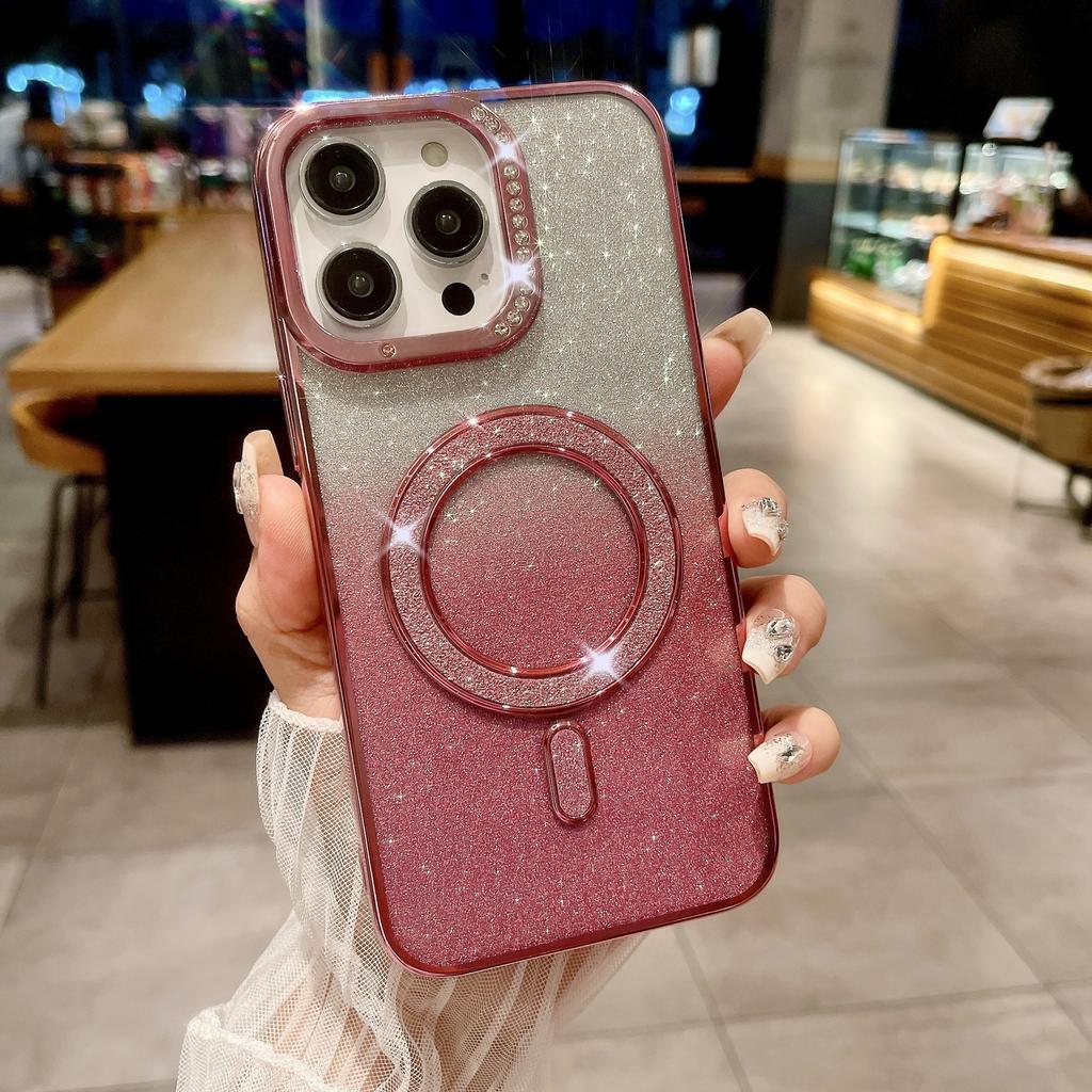 Подходит для IPhone16Pro Гальванизированный Водяной Бриллиант Чехол для Телефона, Apple 15 Инкрустированный Бриллиантами Блестящий 14 Магнитная Зарядка Защитный Чехол