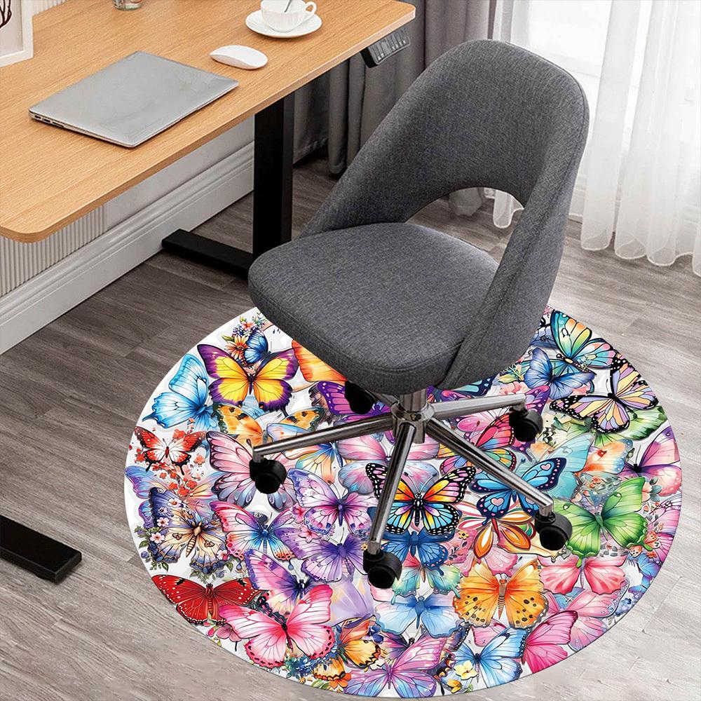 1pc Butterfly Mandala Pattern Office Round Rugs, Under Chair Round Rugs for Living Room, Bedroom, Bathroom Decoration Carpet 091859