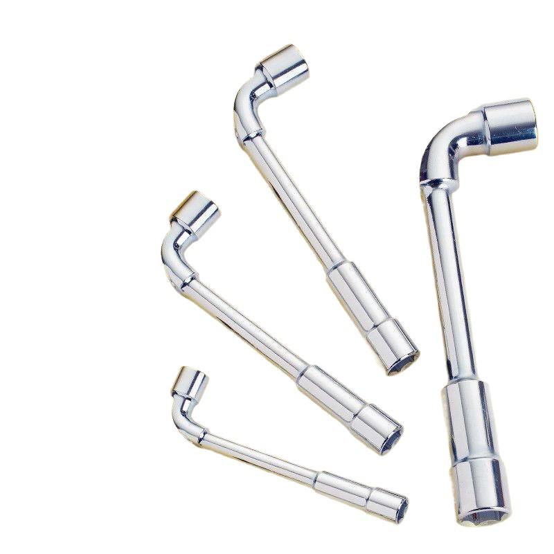 Г-образный торцевой ключ с проходным отверстием, шестигранный 6-22 мм, с крюком и коленчатой конструкцией.