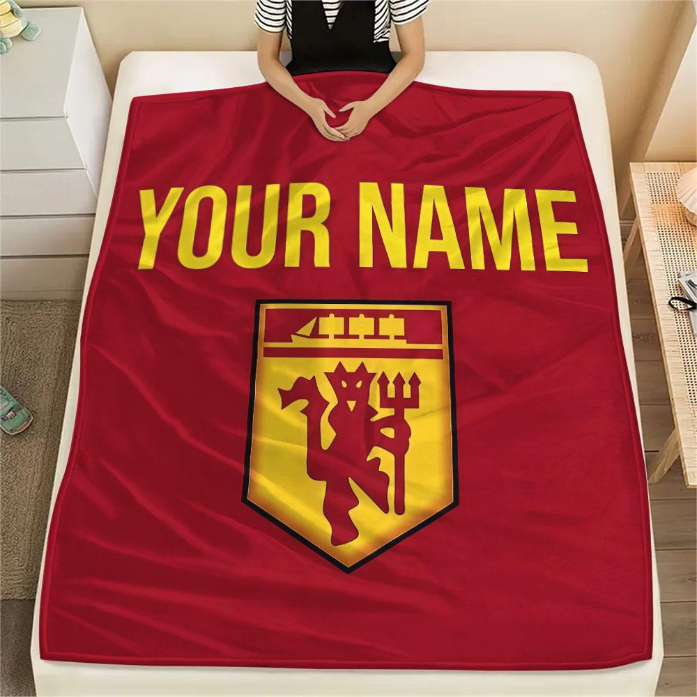 Custom Name,Man United Printed Flannel Blanket, soft throw for bedroom sofa, washable, Christmas present, great gift.