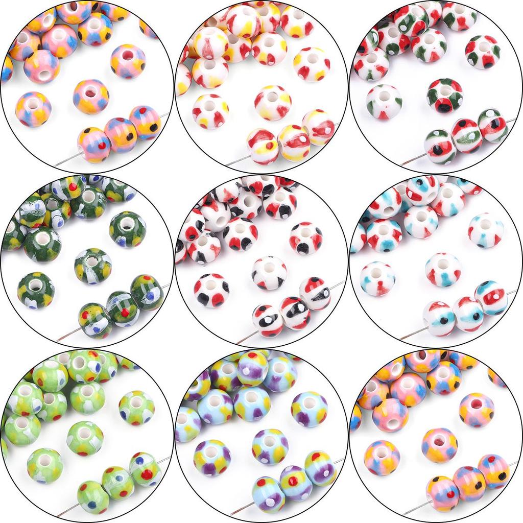 2Pcs Handmade Round Dot Ceramic Beads Charm Porcelain Loose Spacer Beads for DIY Jewelry Craft Making Accessories