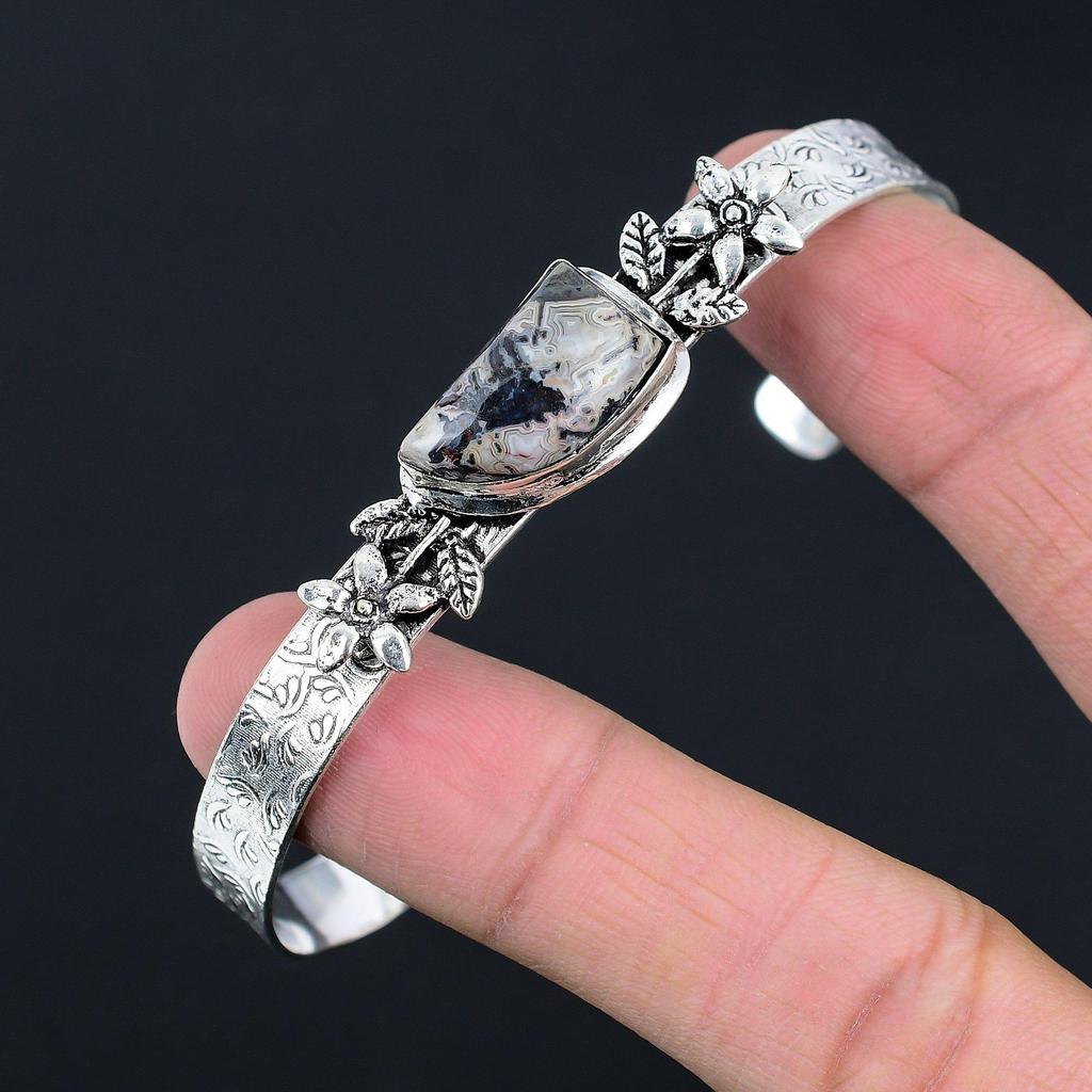 Распродажа ко Дню дружбы Агат «Сумасшедший кружевной» Камень Серебро 925 пробы Цветок Новый браслет Ювелирные изделия