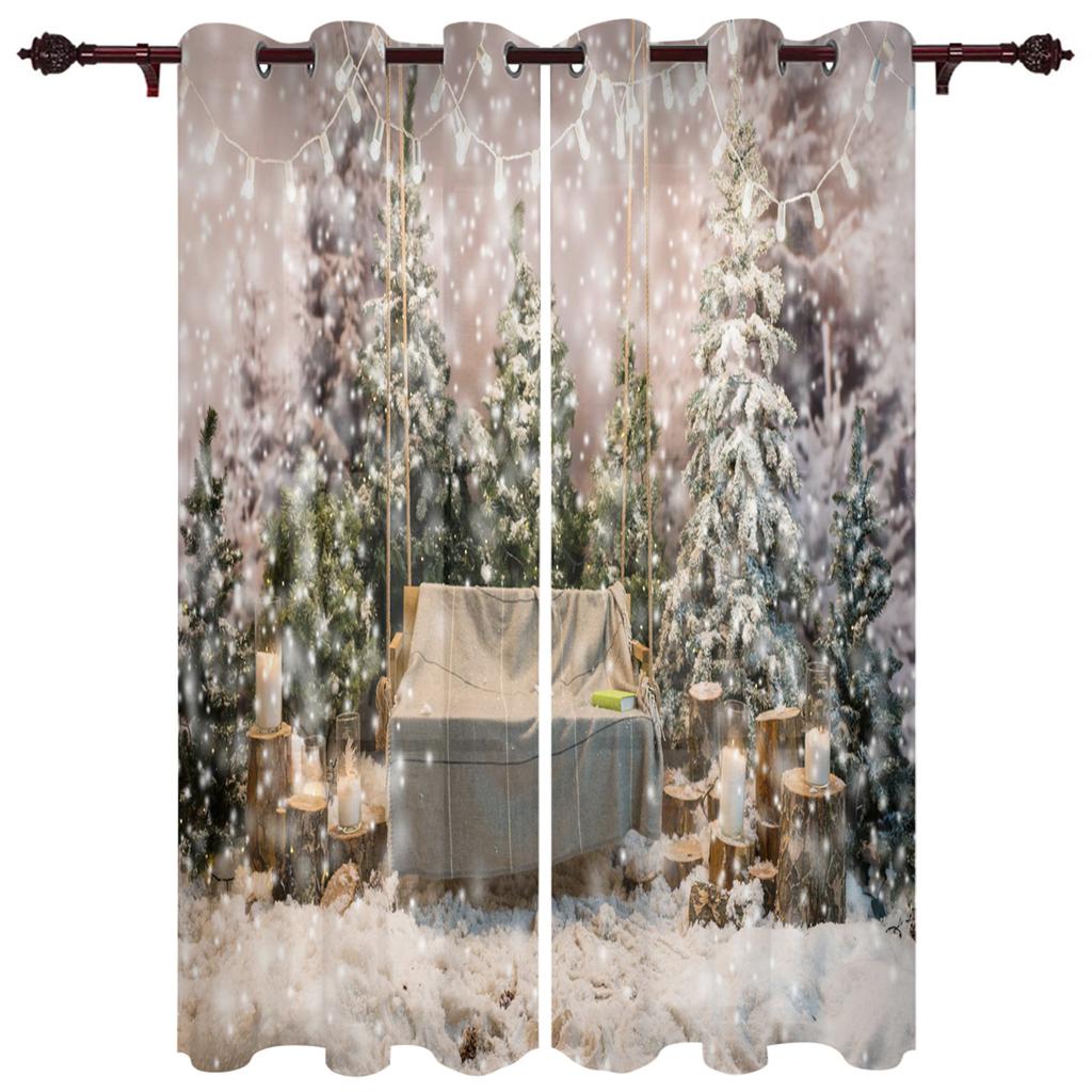 Шторы на окна со снежинками из соснового леса, роскошный декор для гостиной, рождественские шторы для спальни, кухни, оконные шторы