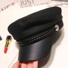 Leather Military Hat  Sailor Hats Flat Top Captain Cap Travel Cadet Hat