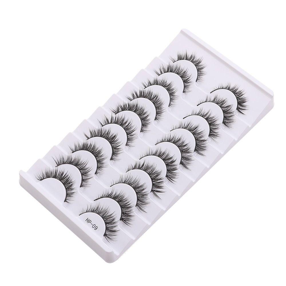 10 Pairs Fluffy 3D Mink Eyelashes Black Stem Manga Lashes Fake Lashes Eye Makeup Tool
