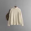 Осень-зима Винтажный свободный топ с длинными рукавами Однотонный пуловер Трикотажная одежда с полувысоким воротником Утолщенный свитер