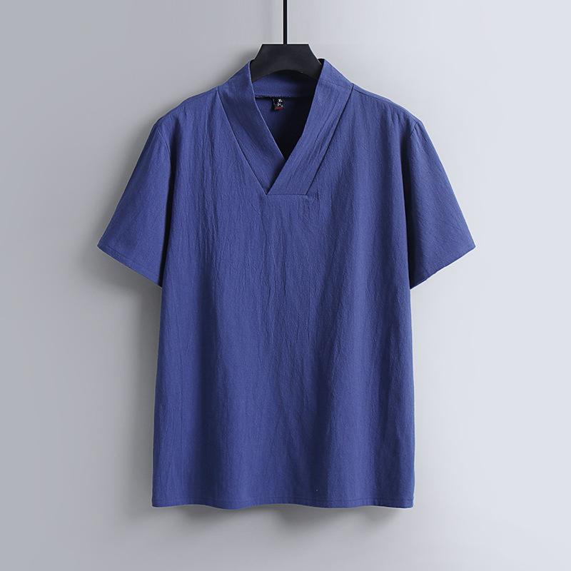 Мужская одежда больших размеров, футболки, льняные летние футболки в китайском стиле с v-образным вырезом, большие футболки с короткими рукавами, мужские футболки плюс