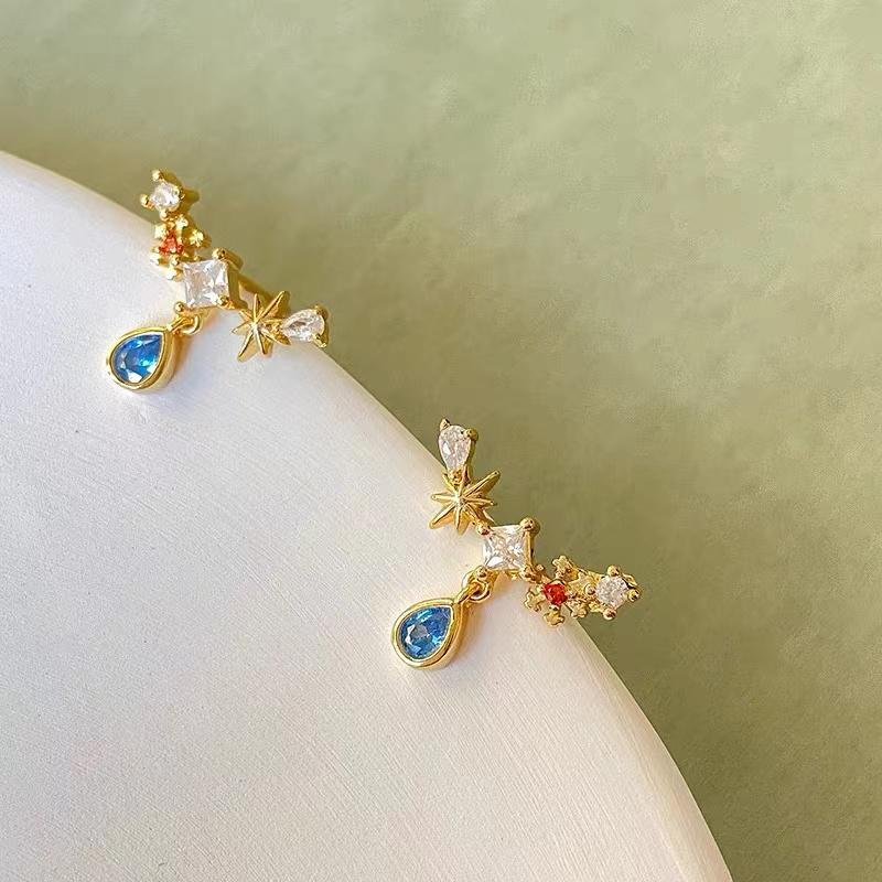 Модные серьги-гвоздики со звездами и снежными цветами из прозрачного циркона для женщин, синие циркониевые серьги, ювелирные изделия, свадебный подарок