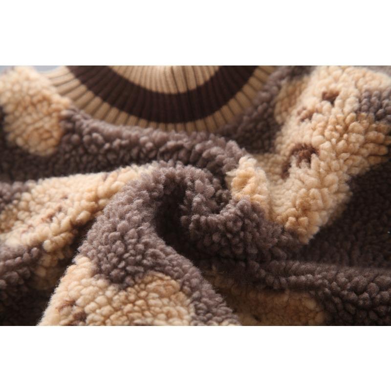 Зимний новый детский круглый вырез с принтом в виде медведя в стиле вестерн плюс толстый бархатный свитер из двух частей