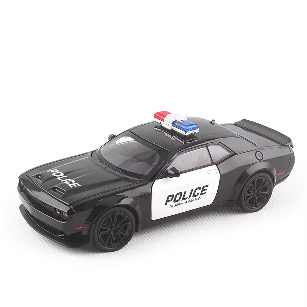 1:22 Сплав Литой Challenger SRT Hellcat Полицейские Машины Модель Игрушки Демонические Глаза 4 Двери Открываются со Звуком Светом Игрушечный Транспорт для Мальчиков