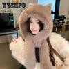 Winter Warm Plush Bear Hat, Scarf and Gloves Hat Plus Velvet Thickened Three-piece Set Cute Cartoon Ears Scarf One-piece Outdoor Warm