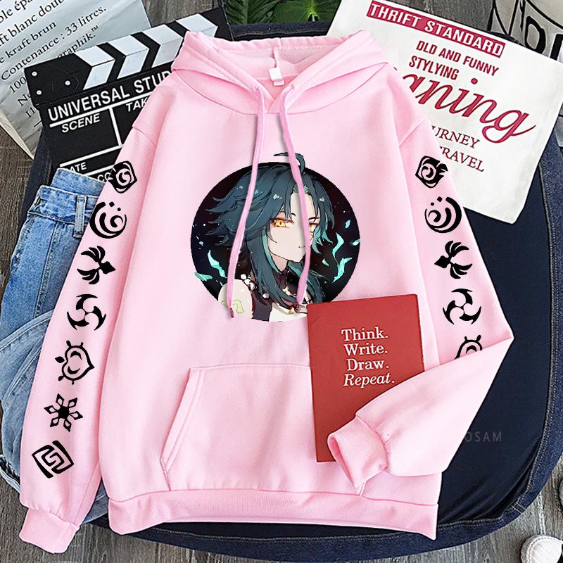 Harajuku Aesthetic Xiao Genshin Impact Game Anime Hoodies Long Sleeve Oversize Men Women Patchwork Winter Streetwear Sweatwear