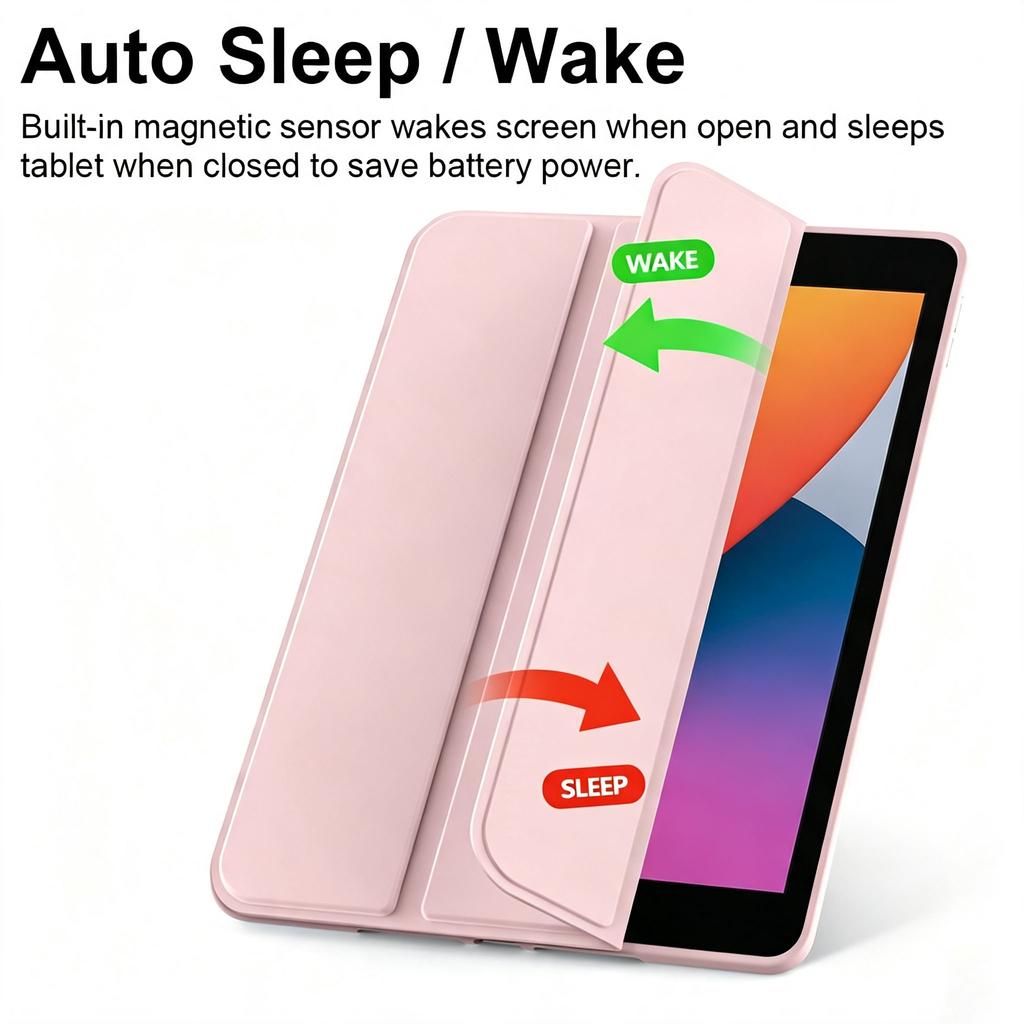 Tri-fold Flip Case For iPad 7th 8th 9th Gen 10.2inch , Auto Wake/Sleep Soft Silicone Shell PU Protective Cover