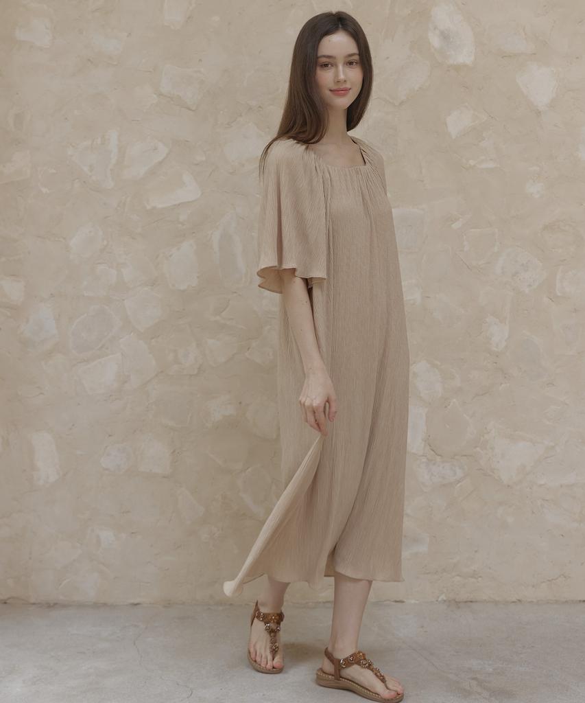 Tina Blossom Striped Beige Dress