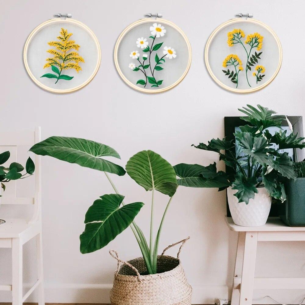 Creative Diy Hand Embroidered Transparent Gauze Floral Plant European Embroidery Material Package Beginner Embroidery Kit