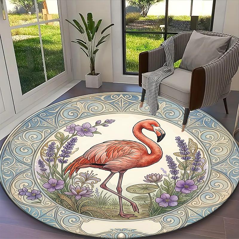 1pc Desert Flamingo Glow Rug, Digital Printed Home Chair Sofa Mat, Durable Office Round Carpet, Beautiful Festival Decorations