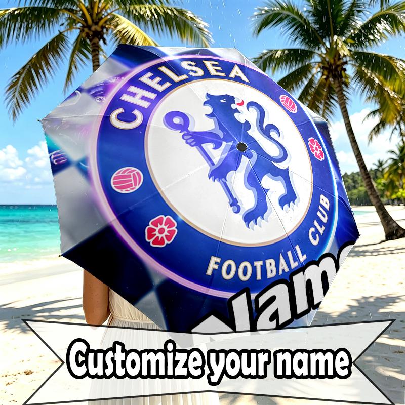 Custom Name Personalized football club F.C Print Umbrella, Auto Open Close, 8‑Rib Sturdy Frame, Commute Camping Hiking Use, Birthday Gift
