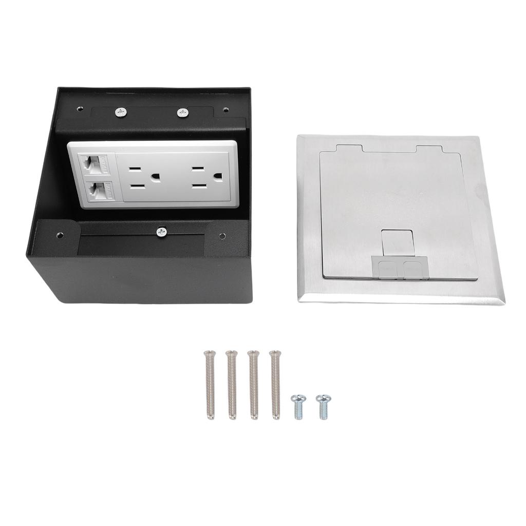Recessed Floor Socket 2 Receptacles 2 Network Ports PC Stainless Steel Floor Electrical Outlet with Sealing Ring