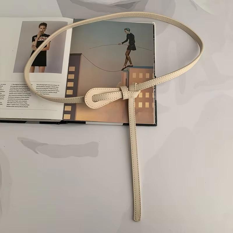 Новый простой завязанный тонкий ремень для женщин, однотонный пояс из искусственной кожи, длинные узкие регулируемые декоративные ремни