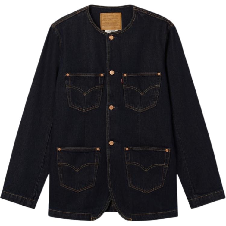 Levis Повседневная Удобная Простая Джинсовая Куртка с Круглым Вырезом и Длинными Рукавами Мужские куртки Темно-синяя 003KY-0002
